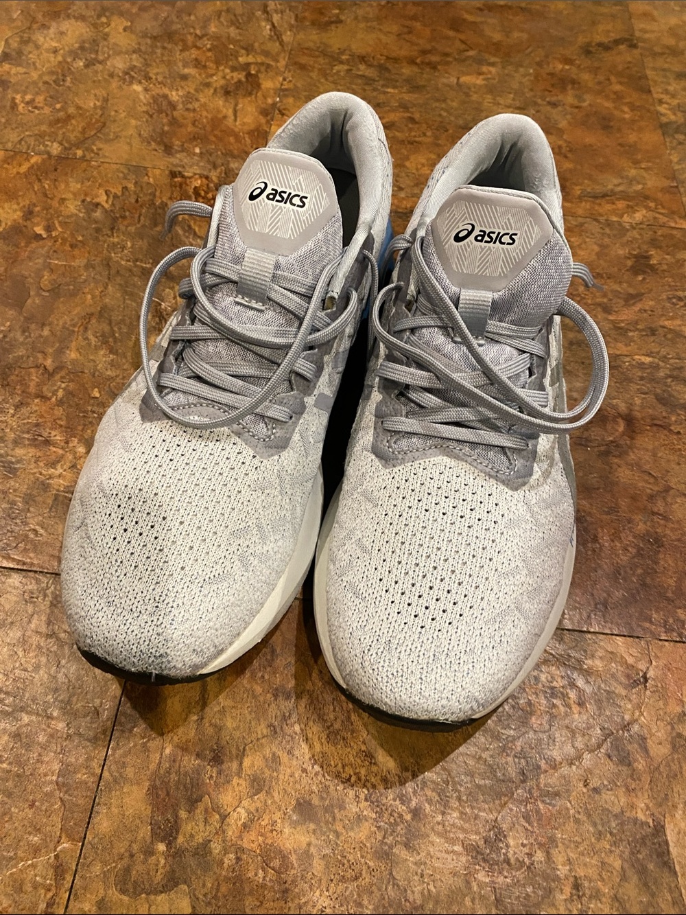 Asics NovaBlast 1  Light Gray Knit Lace-Up Running Shoes